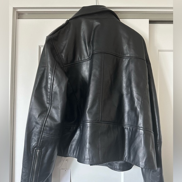 Black Leather Biker Jacket NWT - Mango - Picture 3 of 5